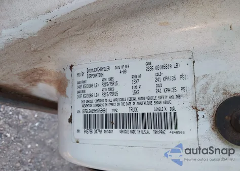 2000 Dodge Dakota Slt/Sport z USA, uszkodzony, nr VIN 1B7GL2AZ9YS759681